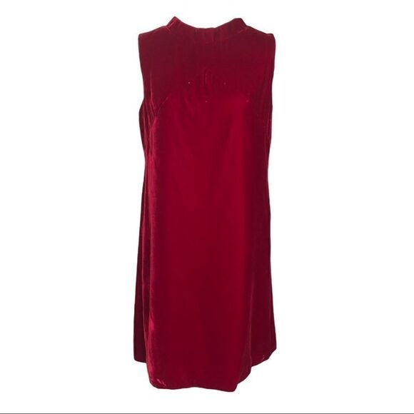 VINTAGE Red Velvet Sleeveless Shift Dress - Sz 8-10 WOW 🤩 - Picture 9 of 9